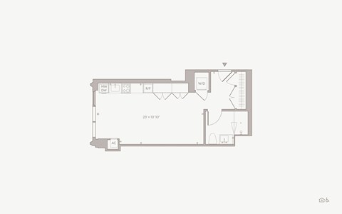 Floor plan for studio, 1 bath